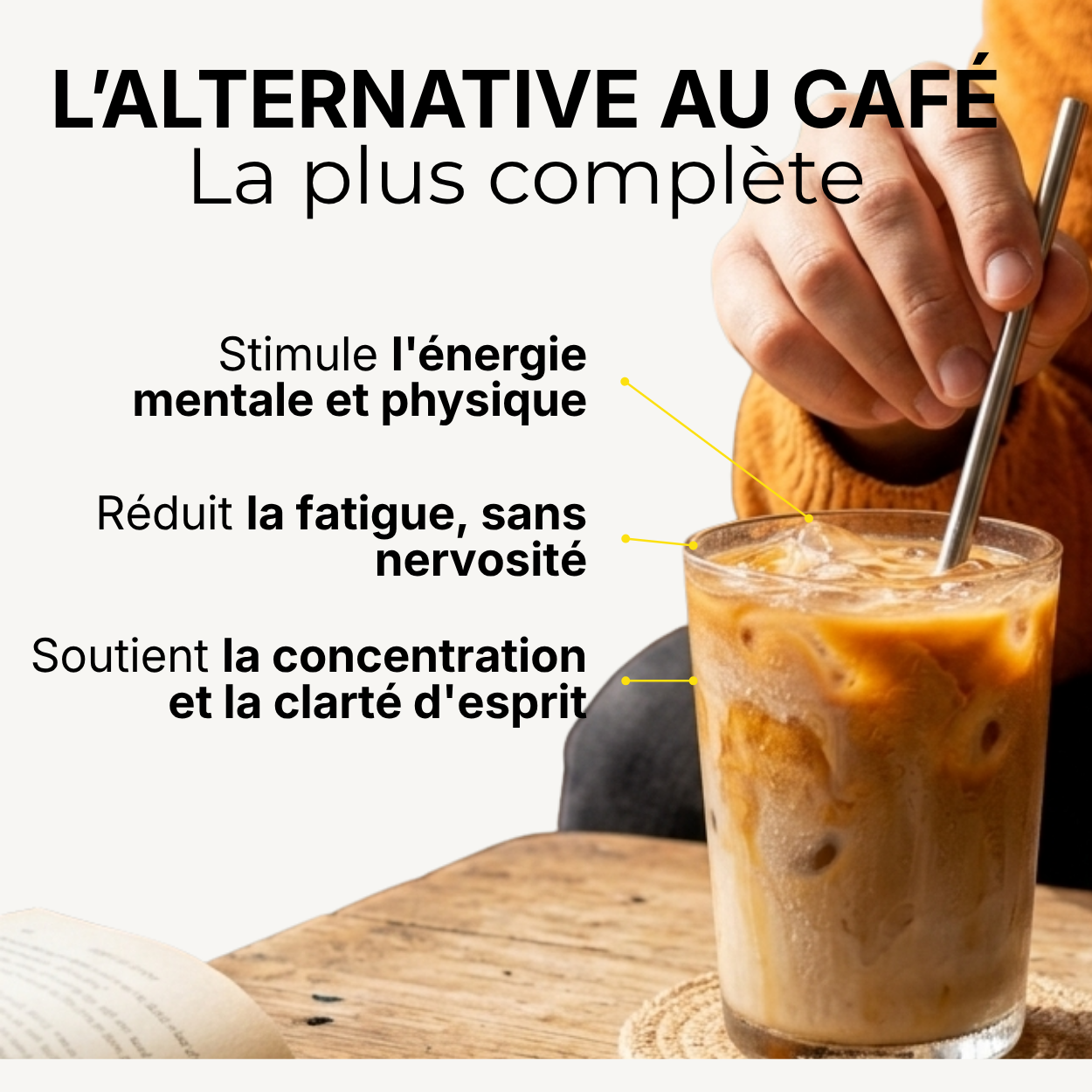 CoffyBoost French Vitality, l'alternative au café : stimule l'énergie mentale et physique, réduit la fatigue sans nervosité, soutient la concentration