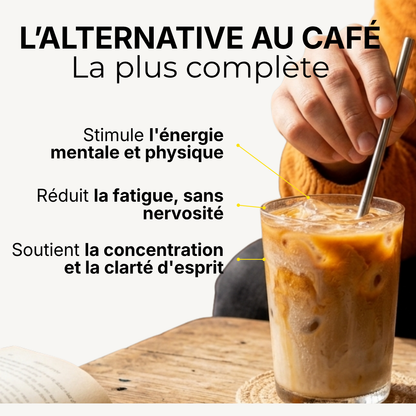 CoffyBoost French Vitality, l'alternative au café : stimule l'énergie mentale et physique, réduit la fatigue sans nervosité, soutient la concentration